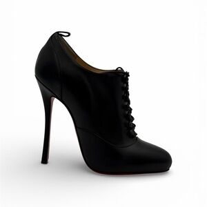 CHRISTIAN LOUBOUTIN BLACK LEATHER LACE-UP BOOTIES – SIZE 36